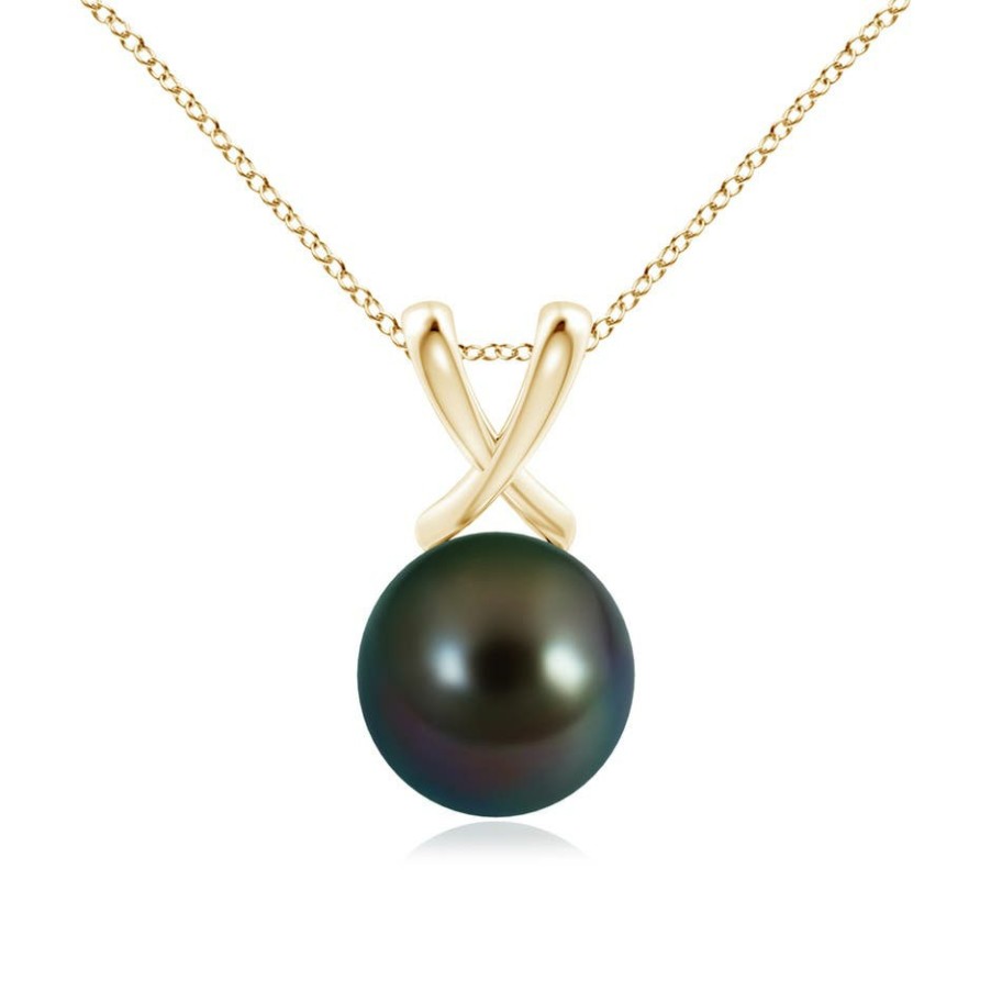 Necklaces Angara Tahitian Pearl | Classic Tahitian Pearl Cross V-Bale Pendant