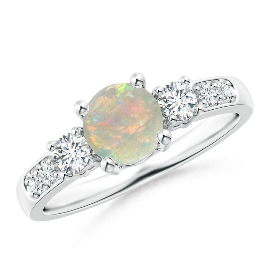 Rings Angara Opal | Three Stone Opal And Diamond Ring