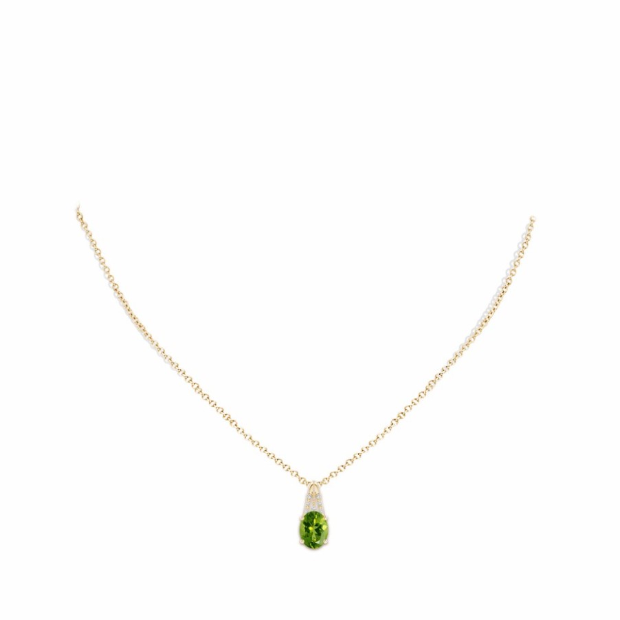 Necklaces Angara Peridot | Vintage Inspired Oval Peridot And Diamond Leo Pendant