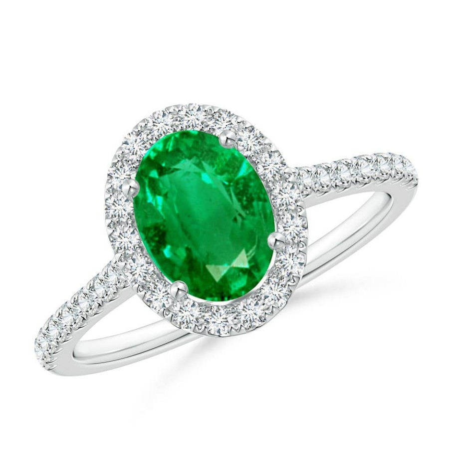 Rings Angara Emerald | Oval Emerald Halo Ring With Diamond Accents