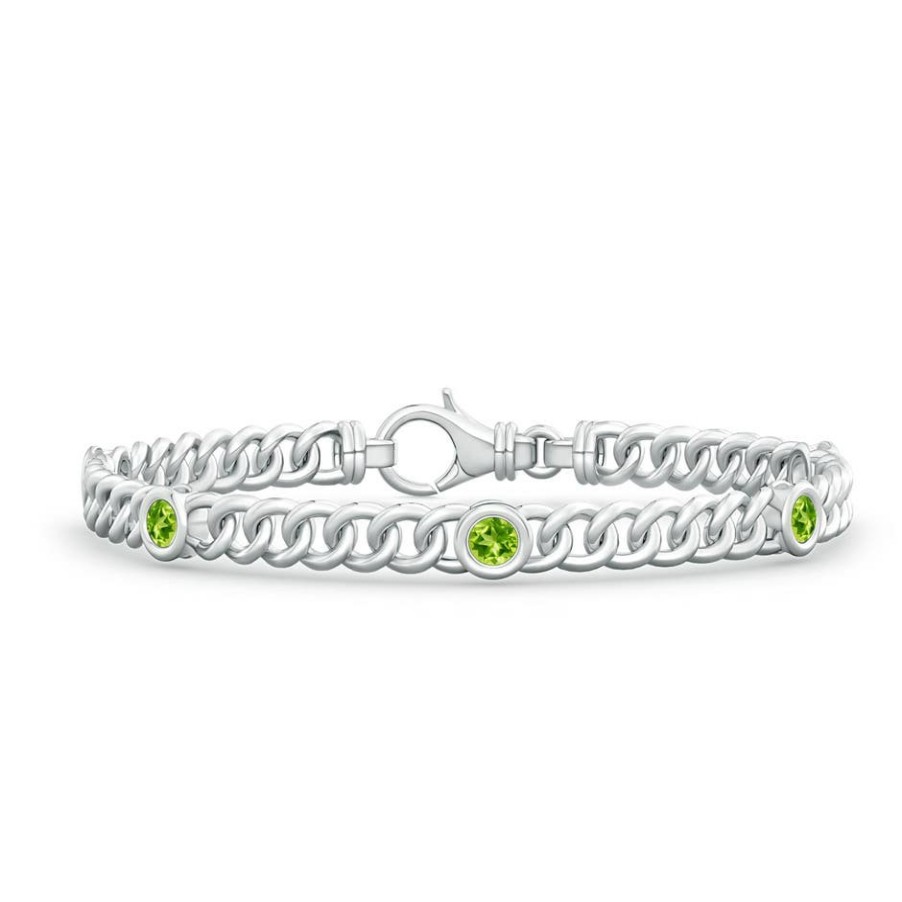 Bracelets Angara Peridot | Bezel-Set Peridot Curb Chain Link Bracelet