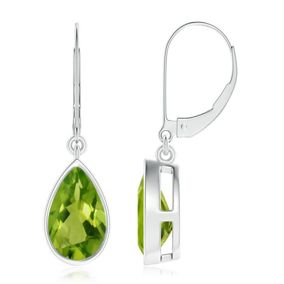 Earrings Angara Peridot | Bezel-Set Pear Peridot Leverback Drop Earrings