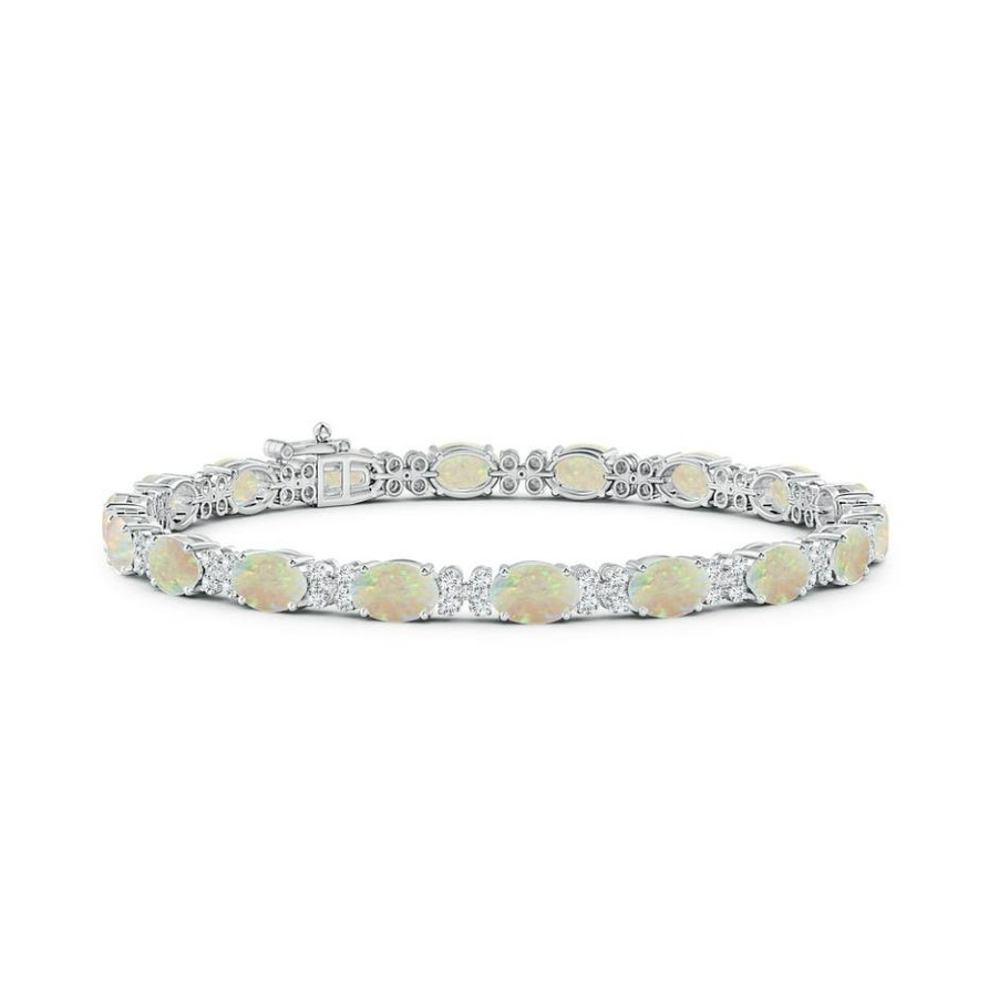 Bracelets Angara Opal | Oval Opal Tennis Bracelet With Diamonds