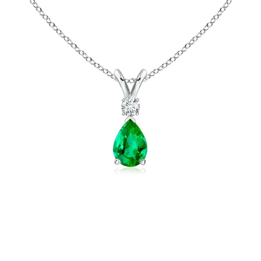 Necklaces Angara Emerald | Emerald Teardrop Pendant With Diamond