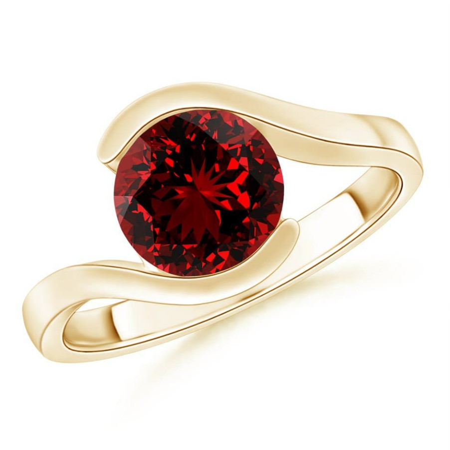 Rings Angara Ruby | Lab-Grown Semi Bezel-Set Solitaire Round Ruby Bypass Ring