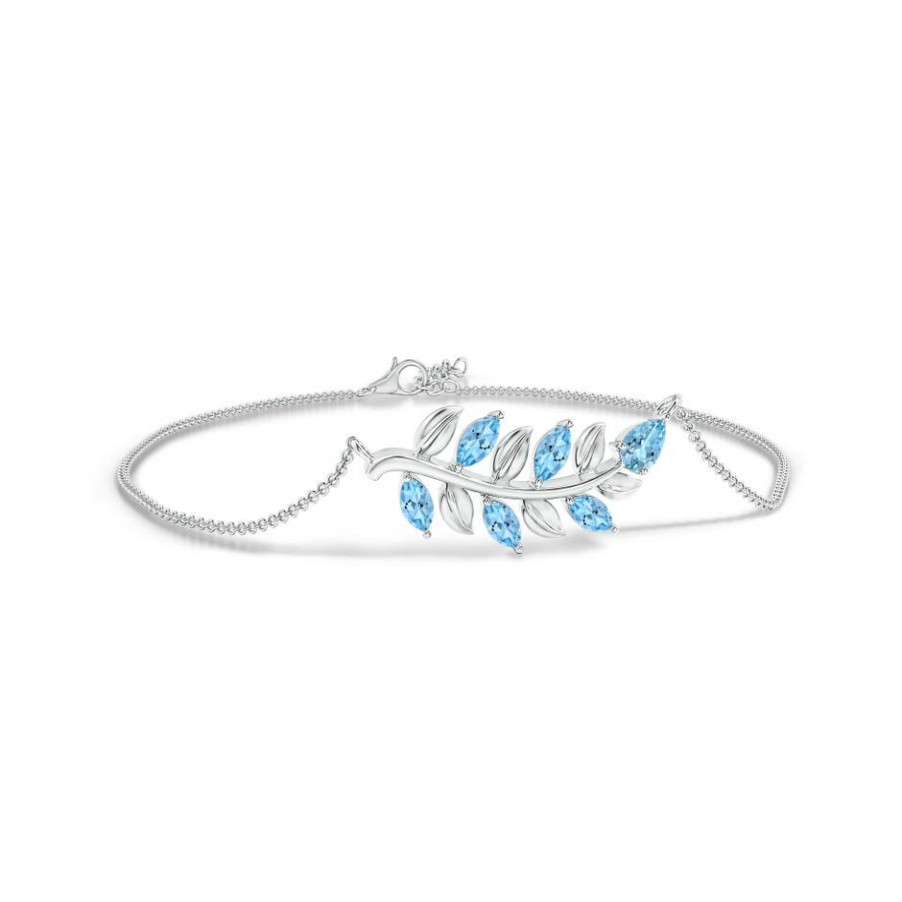 Bracelets Angara Aquamarine | Pear And Marquise Aquamarine Olive Branch Bracelet