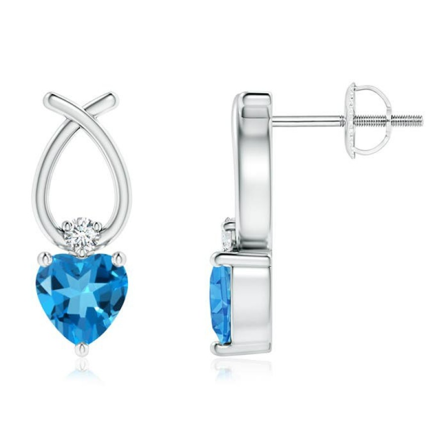 Earrings Angara Swiss Blue Topaz | Heart Shaped Swiss Blue Topaz Ribbon Earrings