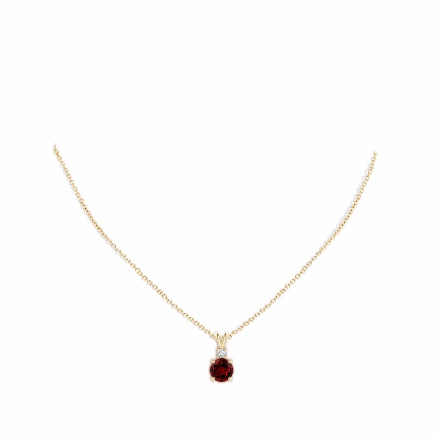 Necklaces Angara Ruby | Lab-Grown Round Ruby Solitaire V-Bale Pendant With Lab Diamond