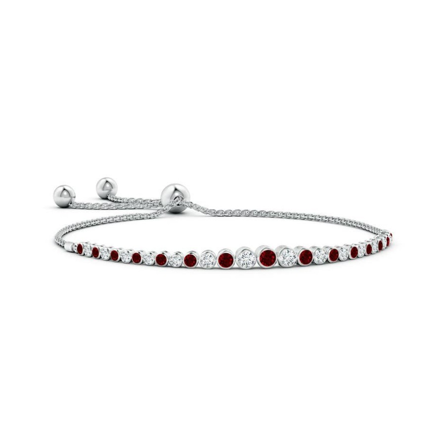 Bracelets Angara Ruby | Graduated Bezel-Set Ruby And Diamond Bolo Bracelet