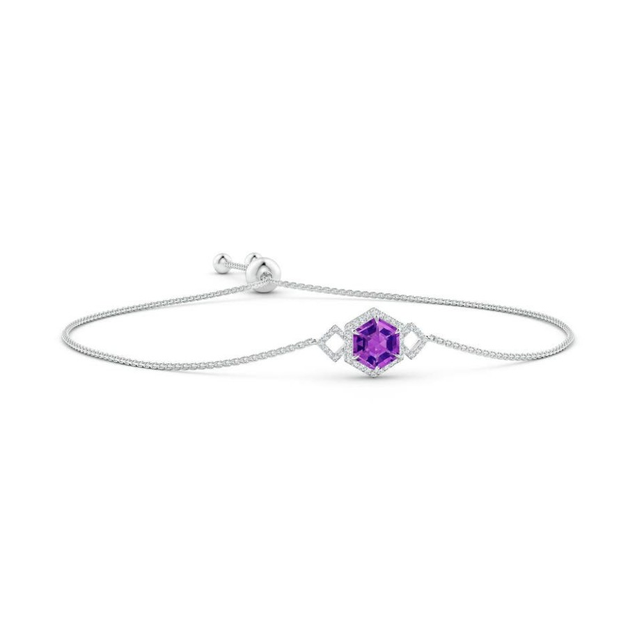 Bracelets Angara Amethyst | Hexagonal Step-Cut Amethyst Bolo Bracelet