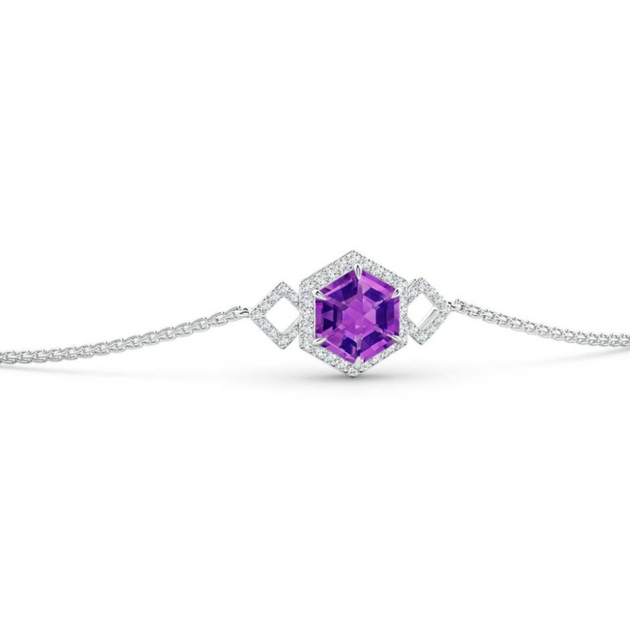 Bracelets Angara Amethyst | Hexagonal Step-Cut Amethyst Bolo Bracelet