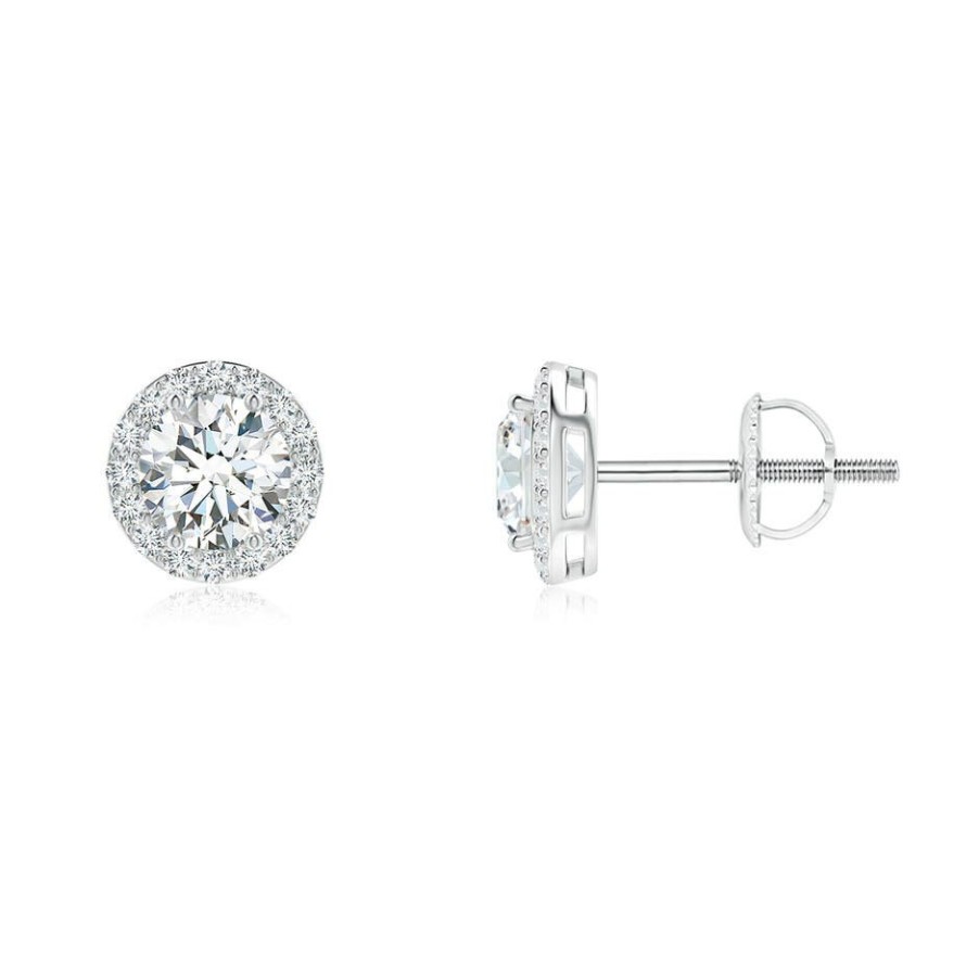 Earrings Angara Diamond | Lab-Grown Vintage-Inspired Round Diamond Halo Stud Earrings