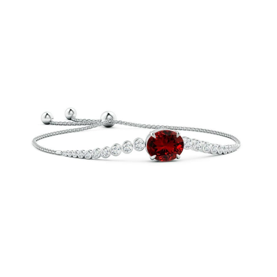 Bracelets Angara Ruby | Lab-Grown Oval Ruby Bolo Bracelet With Bezel Diamonds