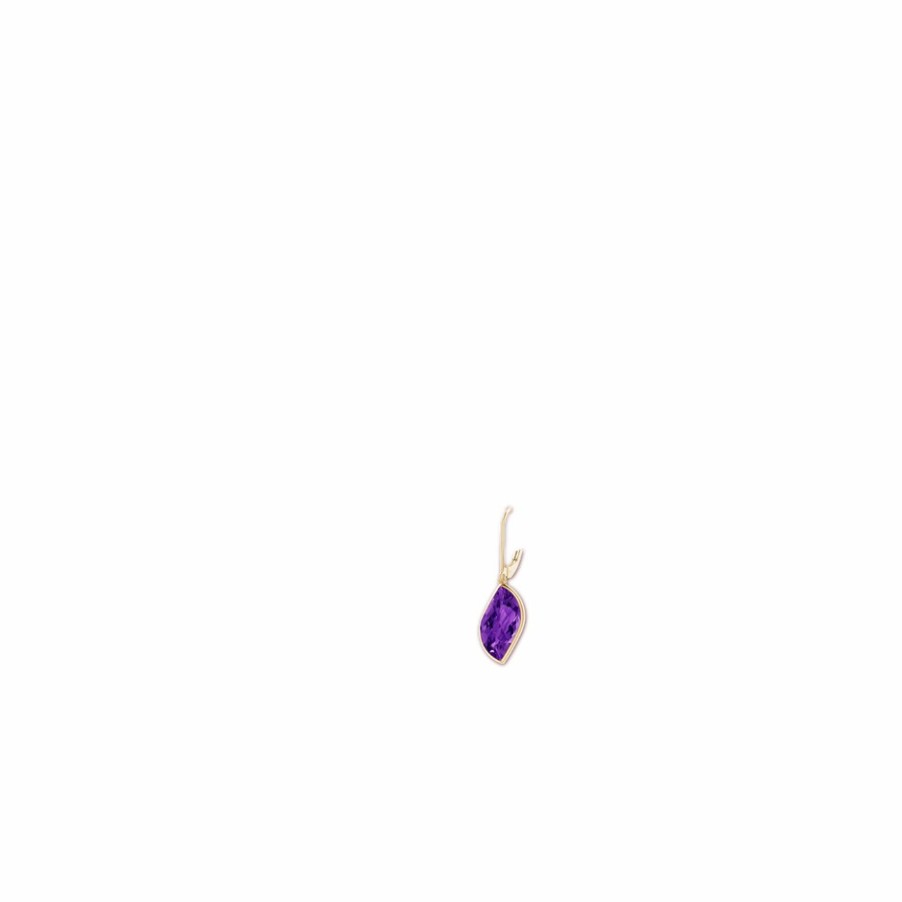 Earrings Angara Amethyst | Bezel-Set Leaf-Shaped Amethyst Dangle Earrings