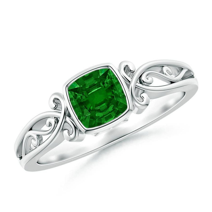 Rings Angara Emerald | Vintage Style Cushion Emerald Solitaire Ring