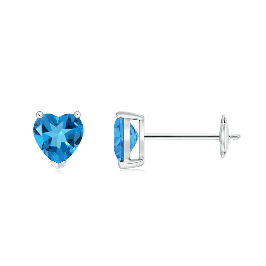 Earrings Angara Swiss Blue Topaz | Swiss Blue Topaz Solitaire Heart Stud Earrings