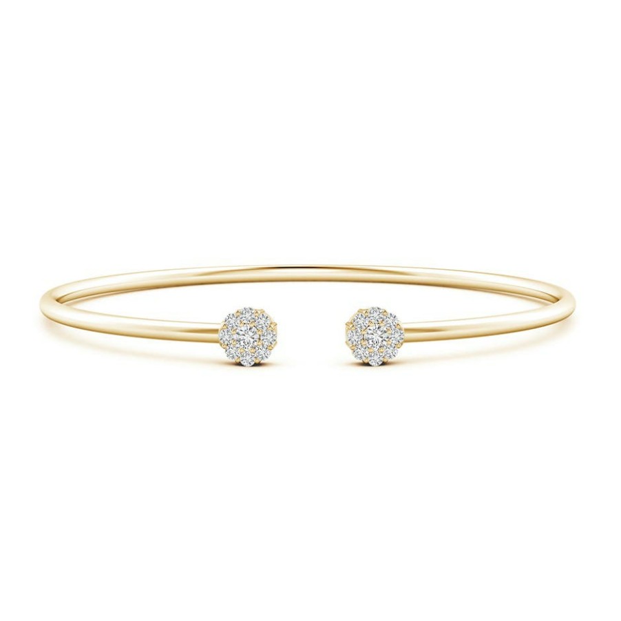 Bracelets Angara Diamond | Diamond Open Flex Floral Bangle