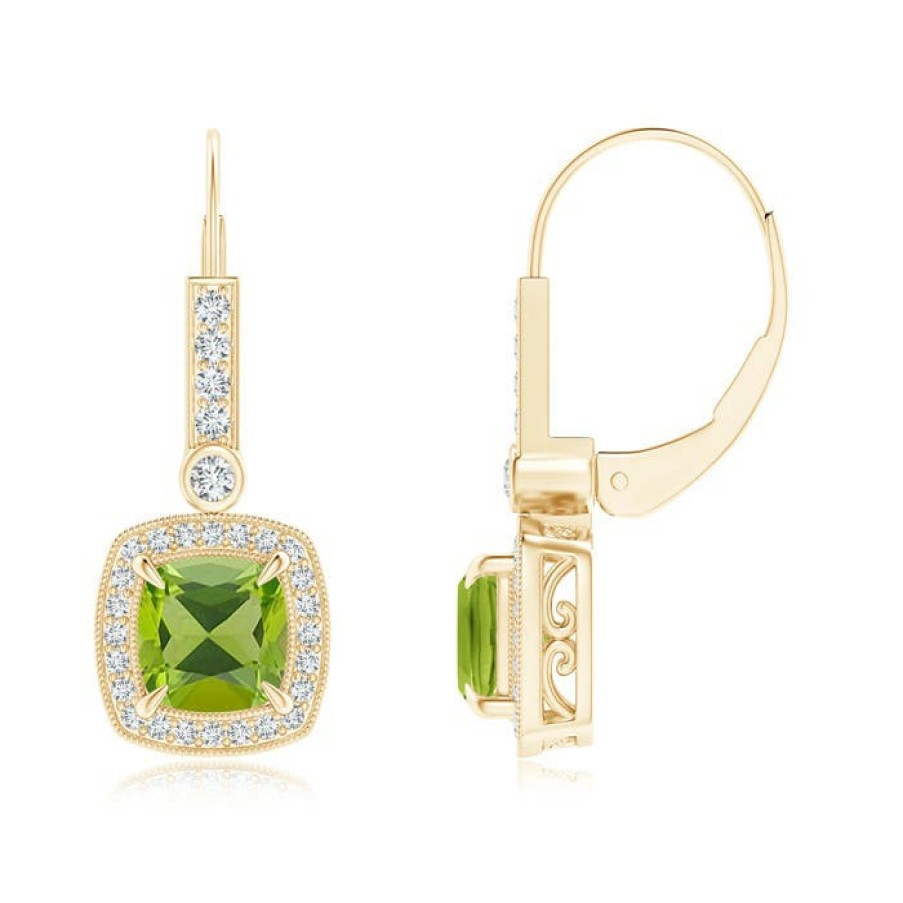 Earrings Angara Peridot | Vintage-Inspired Cushion Peridot Leverback Earrings