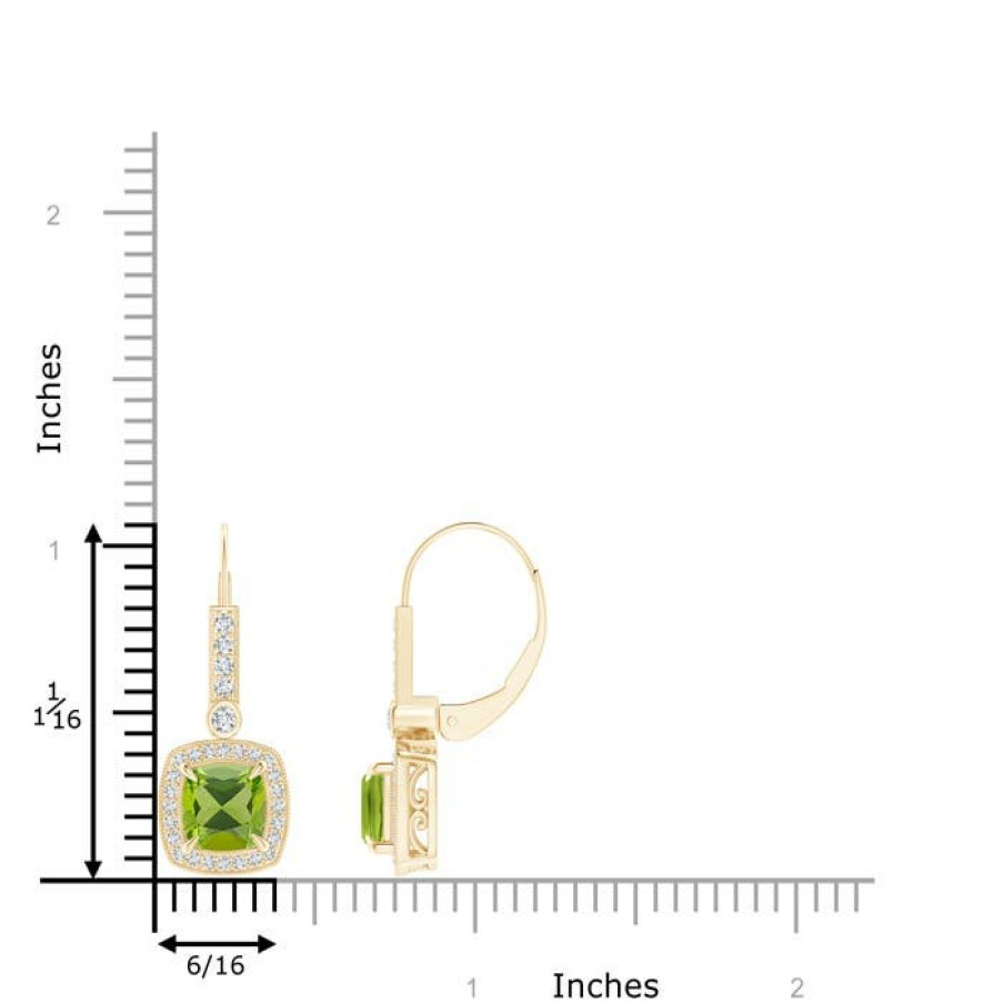 Earrings Angara Peridot | Vintage-Inspired Cushion Peridot Leverback Earrings