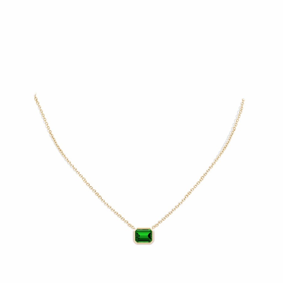 Necklaces Angara Emerald | Lab-Grown East-West Bezel-Set Emerald-Cut Emerald Pendant