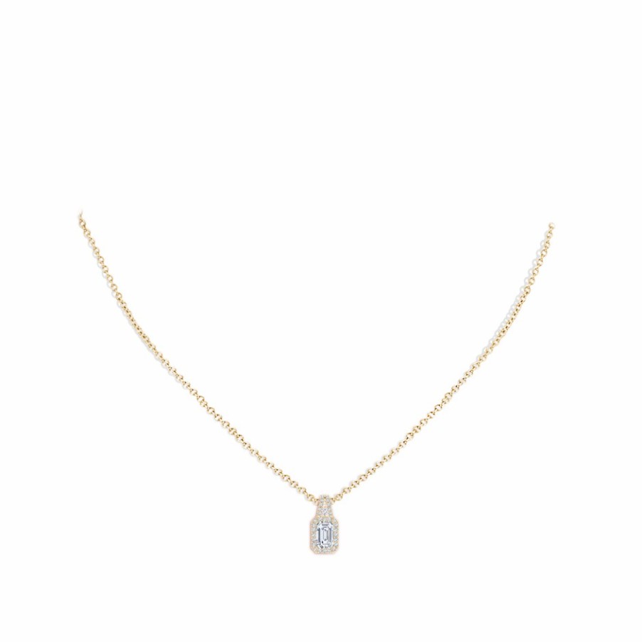 Necklaces Angara Diamond | Lab-Grown Emerald-Cut Diamond Halo Pendant