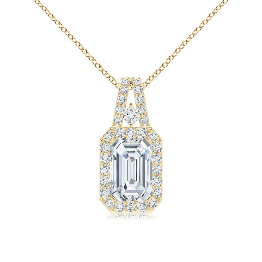 Necklaces Angara Diamond | Lab-Grown Emerald-Cut Diamond Halo Pendant