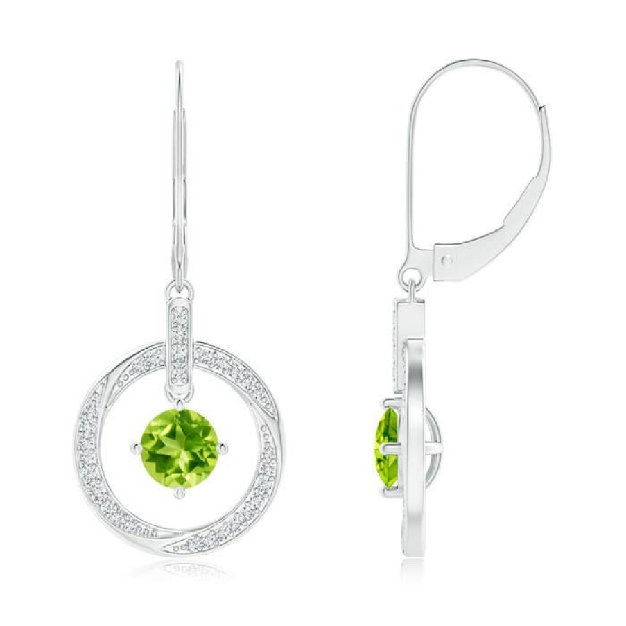 Earrings Angara Peridot | Peridot Open Circle Drop Earrings With Diamond Accents