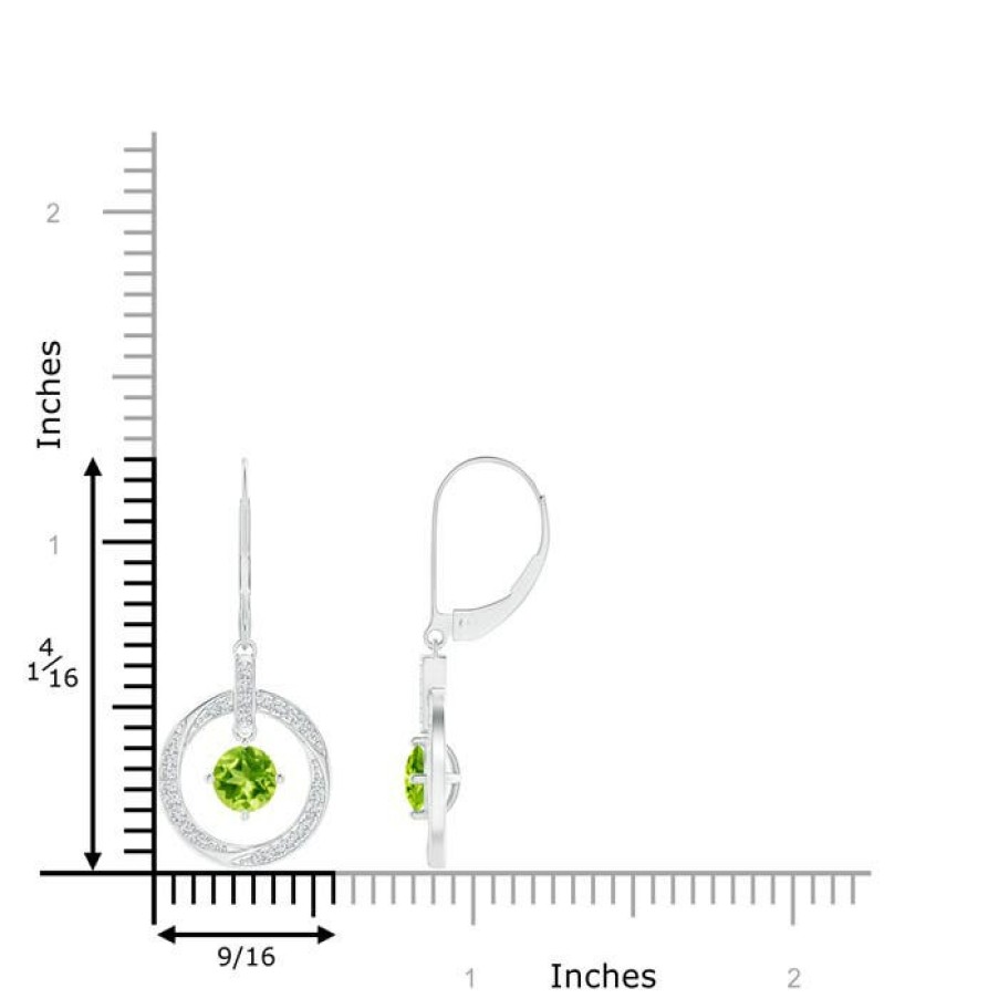 Earrings Angara Peridot | Peridot Open Circle Drop Earrings With Diamond Accents