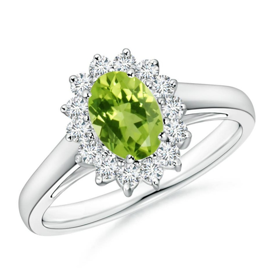 Rings Angara Peridot | Princess Diana Inspired Peridot Ring With Diamond Halo