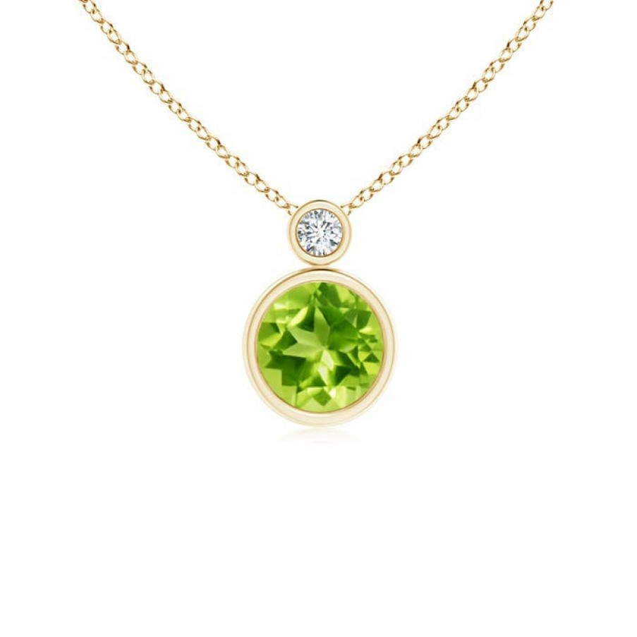 Necklaces Angara Peridot | Bezel-Set Peridot Solitaire Pendant With Diamond