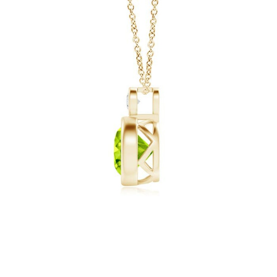 Necklaces Angara Peridot | Bezel-Set Peridot Solitaire Pendant With Diamond