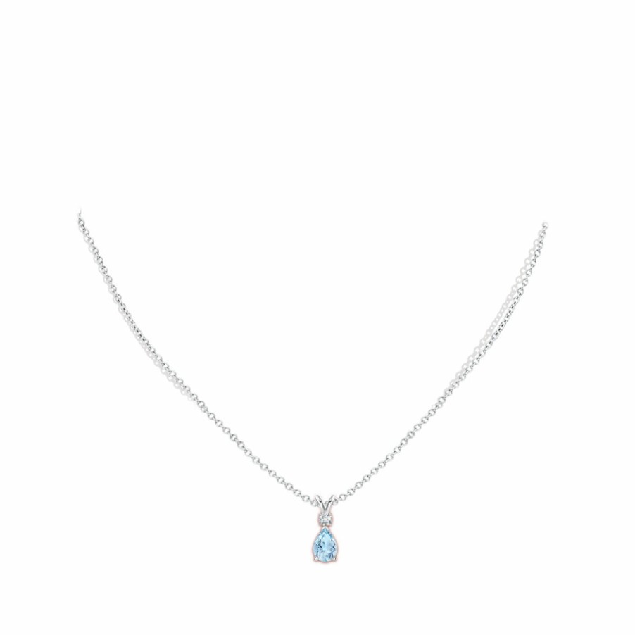 Necklaces Angara Aquamarine | Aquamarine Teardrop Pendant With Diamond