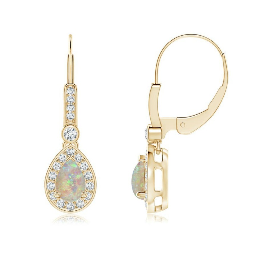 Earrings Angara Opal | Pear-Shaped Opal And Diamond Halo Drop Earrings