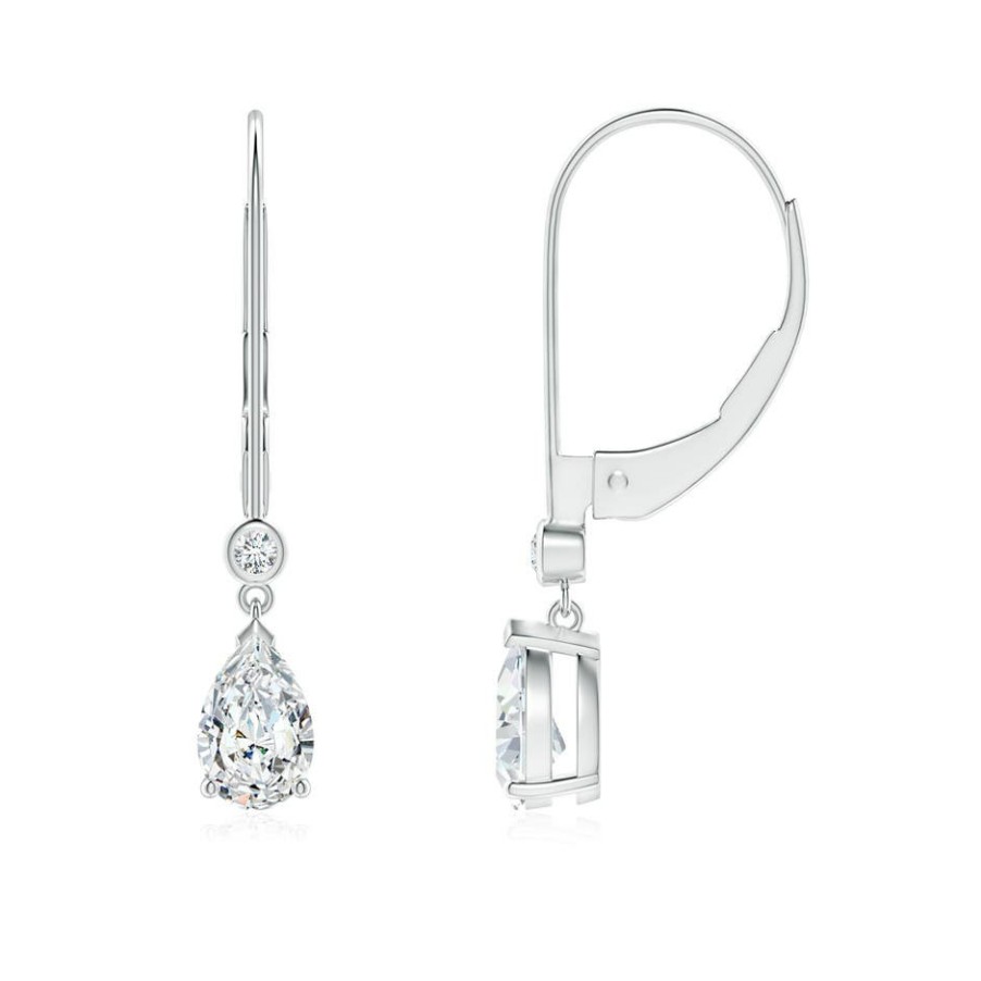 Earrings Angara Diamond | Lab-Grown Pear-Shaped Diamond Leverback Drop Earrings With Lab Diamond Accent