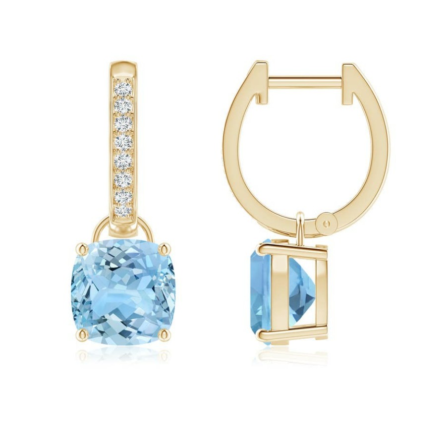 Earrings Angara Aquamarine | Cushion Aquamarine Drop Earrings With Diamond Accents