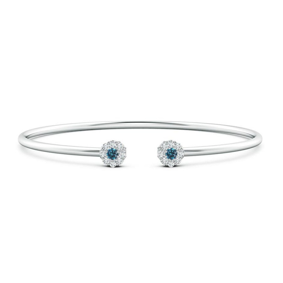 Bracelets Angara Enhanced Blue | Blue And White Diamond Open Flex Floral Bangle