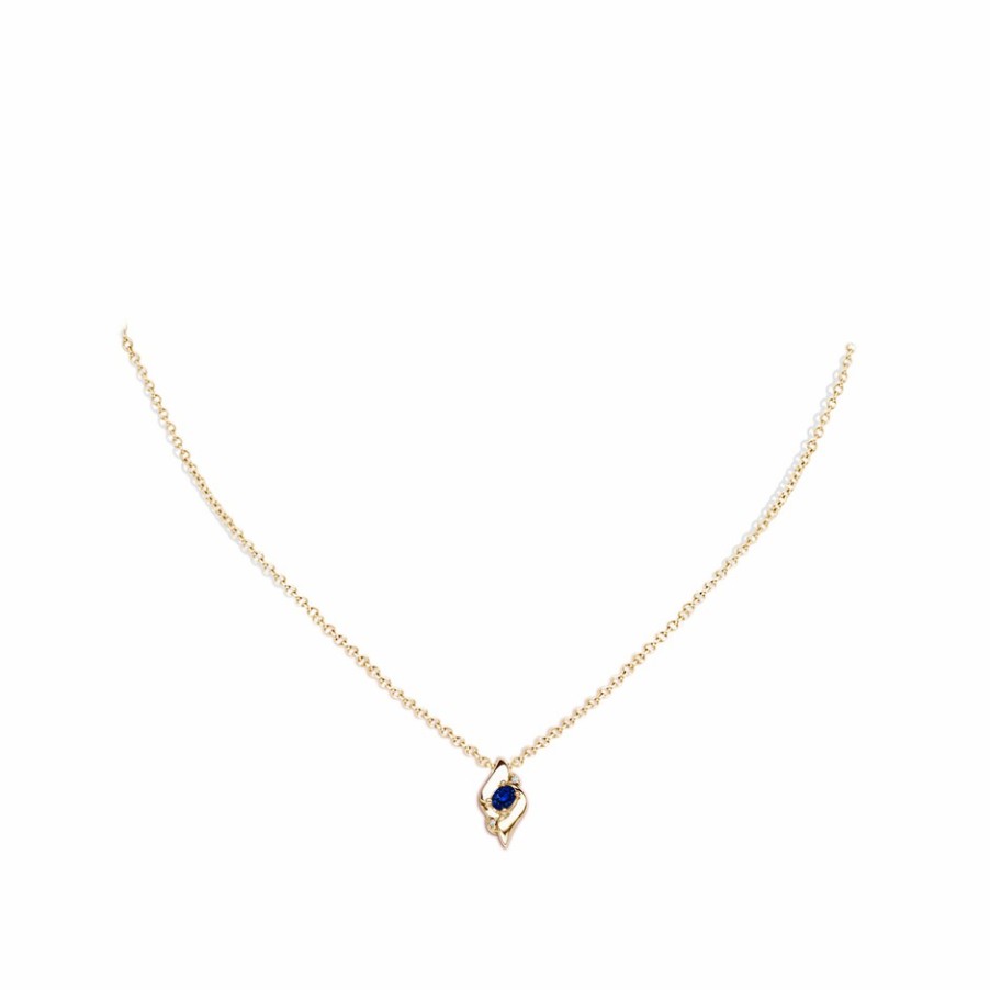 Necklaces Angara Blue Sapphire | Shell Style Oval Sapphire And Diamond Pendant