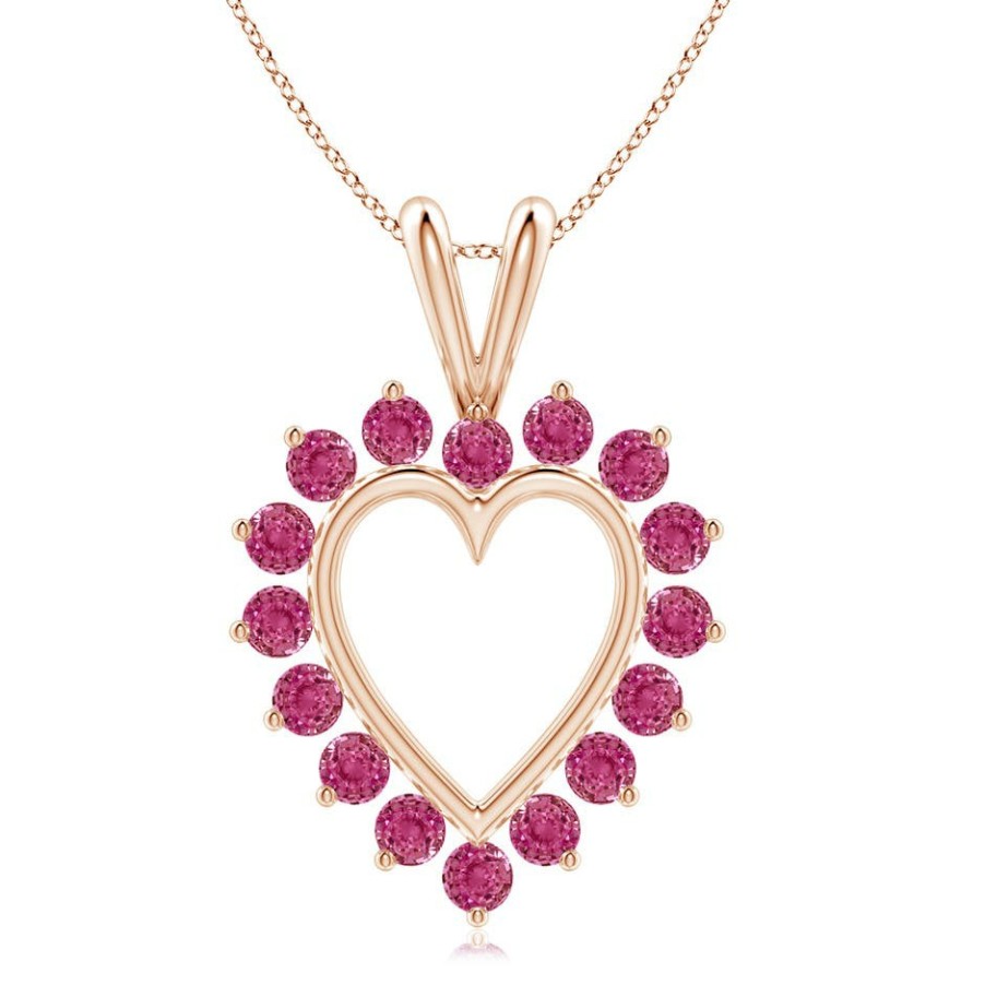 Necklaces Angara Pink Sapphire | Pink Sapphire Open Heart V-Bale Pendant