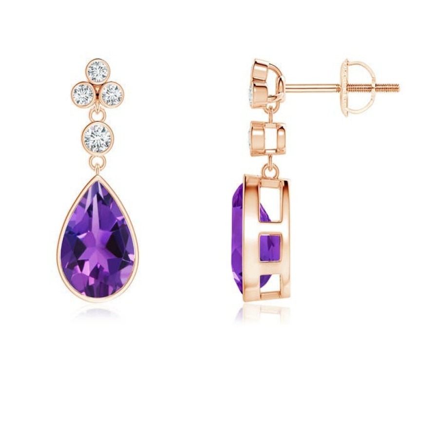 Earrings Angara Amethyst | Bezel-Set Amethyst Teardrop Earrings With Diamond Accents