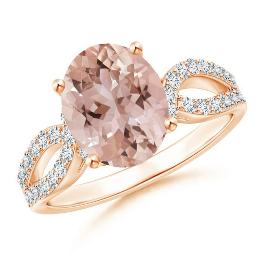 Rings Angara Morganite | Solitaire Oval Morganite And Diamond Crossover Ring