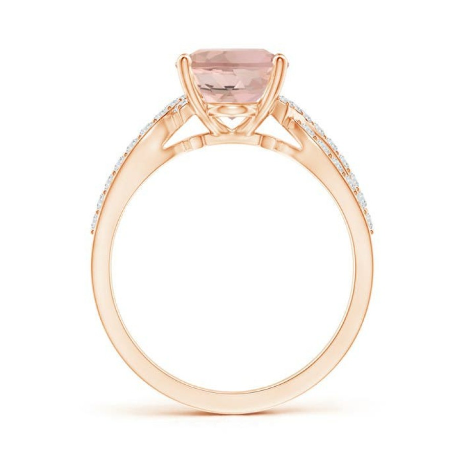 Rings Angara Morganite | Solitaire Oval Morganite And Diamond Crossover Ring