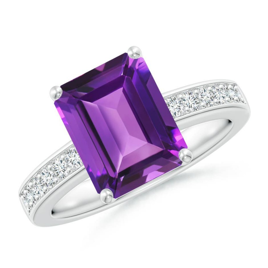 Rings Angara Amethyst | Octagonal Amethyst Cocktail Ring With Diamonds