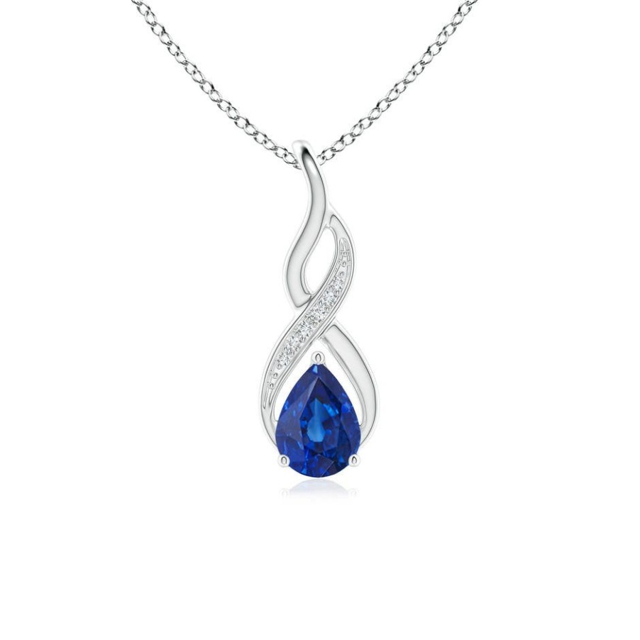 Necklaces Angara Blue Sapphire | Blue Sapphire Infinity Swirl Pendant With Diamonds