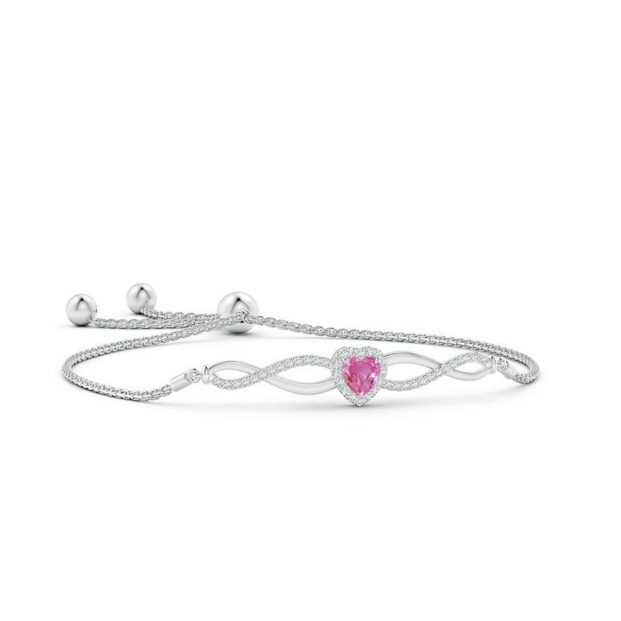 Bracelets Angara Pink Sapphire | Heart-Shaped Pink Sapphire Infinity Bolo Bracelet