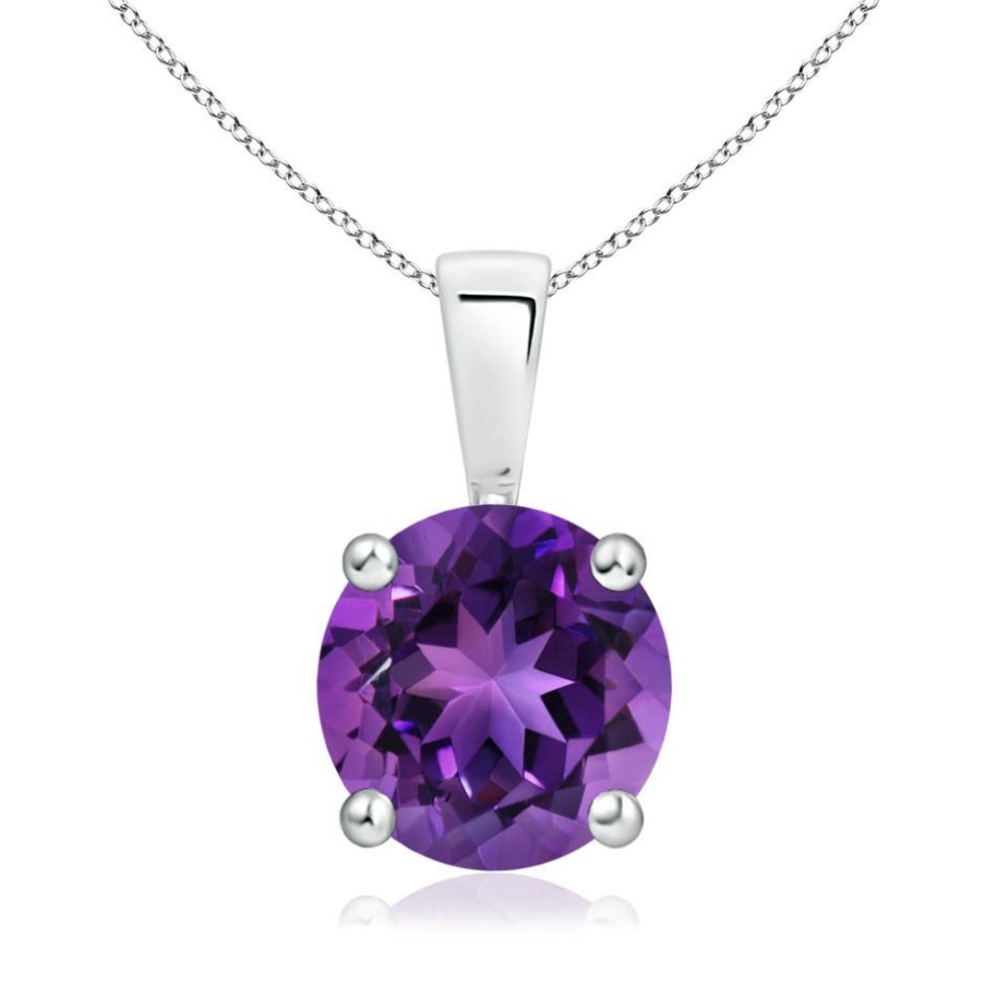 Necklaces Angara Amethyst | Classic Round Amethyst Solitaire Pendant