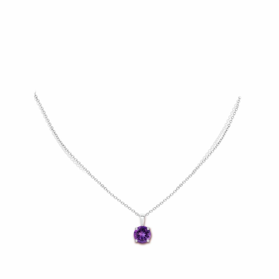 Necklaces Angara Amethyst | Classic Round Amethyst Solitaire Pendant