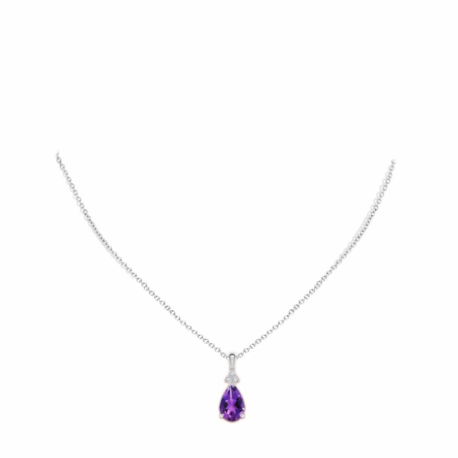 Necklaces Angara Amethyst | Claw-Set Amethyst Drop Pendant With Trio Diamonds