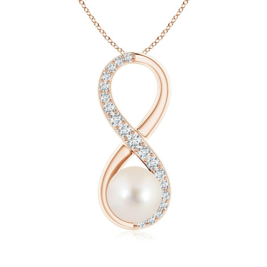 Necklaces Angara Freshwater Pearl | Freshwater Pearl And Diamond Infinity Pendant