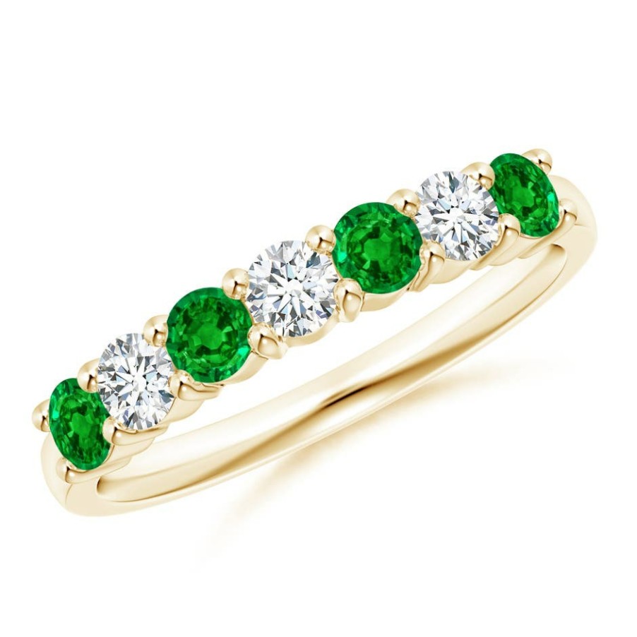 Rings Angara Emerald | Half Eternity Seven Stone Emerald And Diamond Wedding Ring