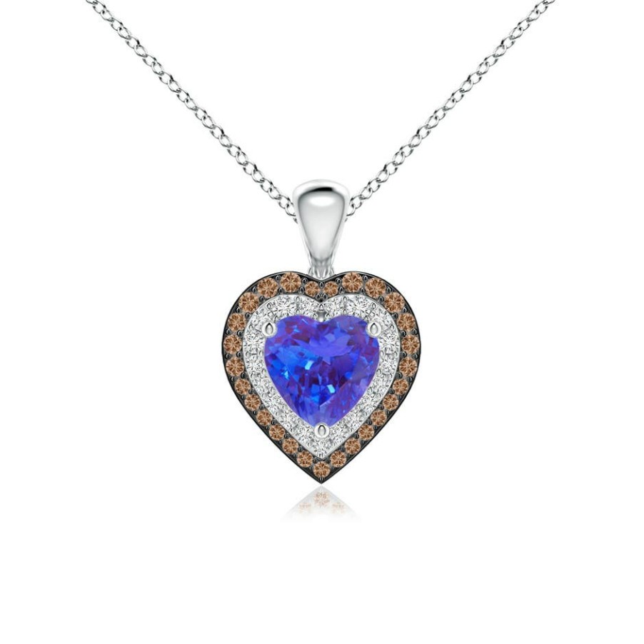 Necklaces Angara Tanzanite | Tanzanite Heart Pendant With Coffee And White Diamond Halo